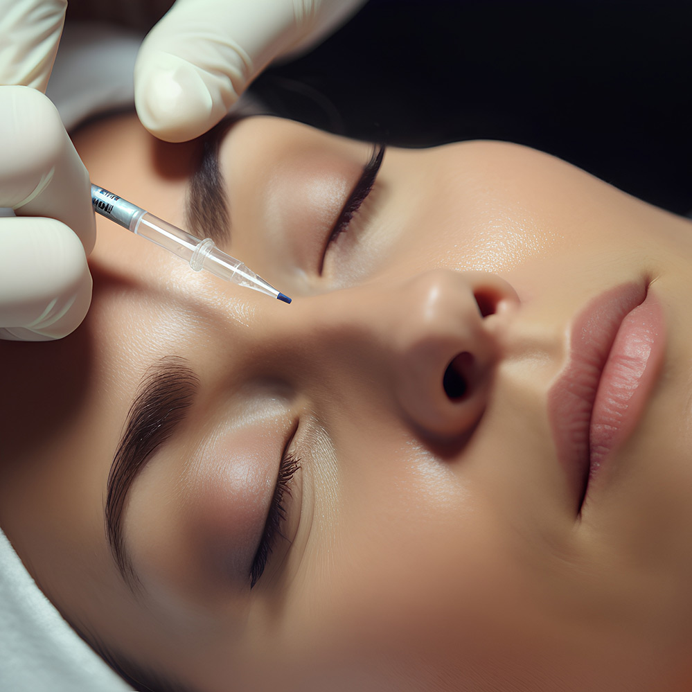 Woman having dermal filler applied to nose
